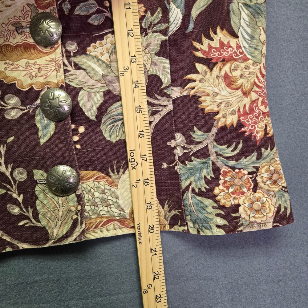 Vintage Floral Canvas Vest Button Front S Burgundy Boho Cottagecore Boho Chic - Picture 6 of 10